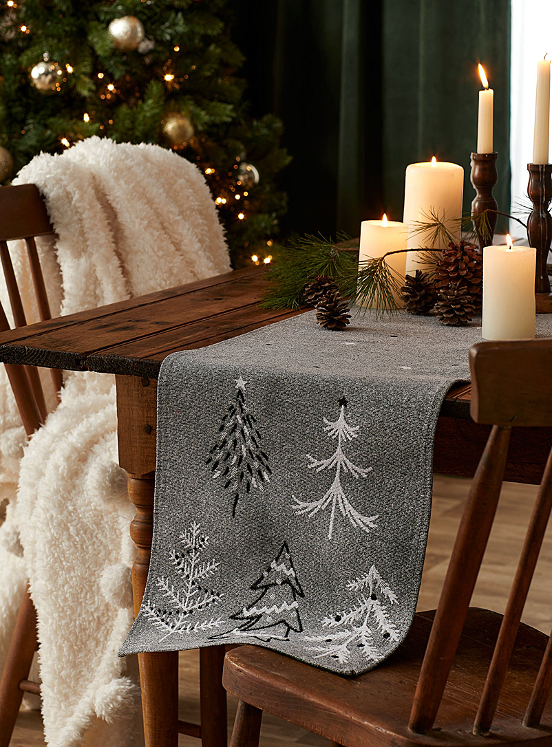 Simons Maison Patterned Grey Magical forest tapestry table runner 33 x 180 cm