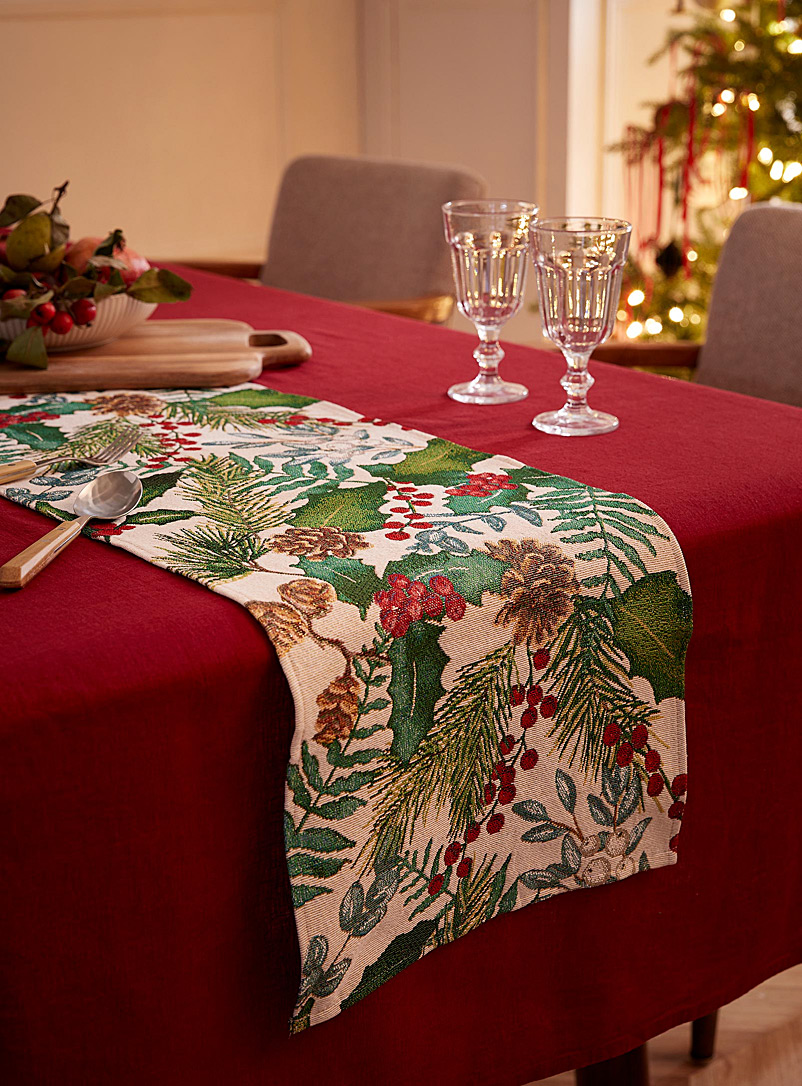 Simons Maison Assorted Pine cones and berries table runner See available sizes