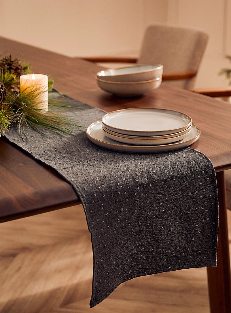 Simons Maison Charcoal Shimmery grey polka dots table runner See available sizes