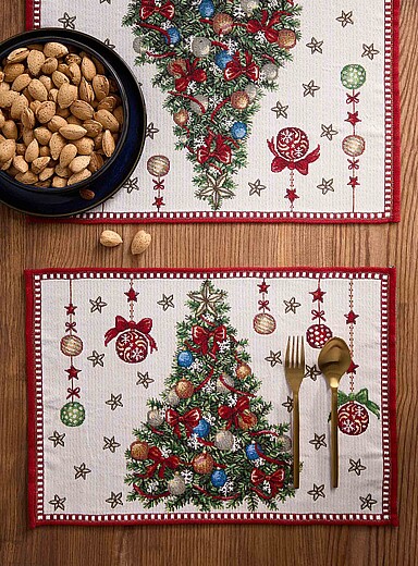 Glittery firs tapestry placemats Set of 2 <b>Christmas Collection</b>