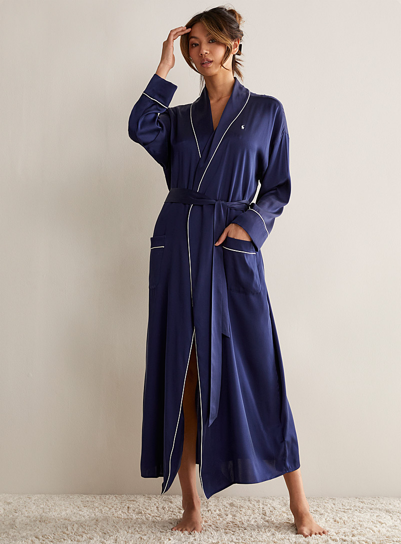 Polo Ralph Lauren Marine Blue Silk trimmed bathrobe for women