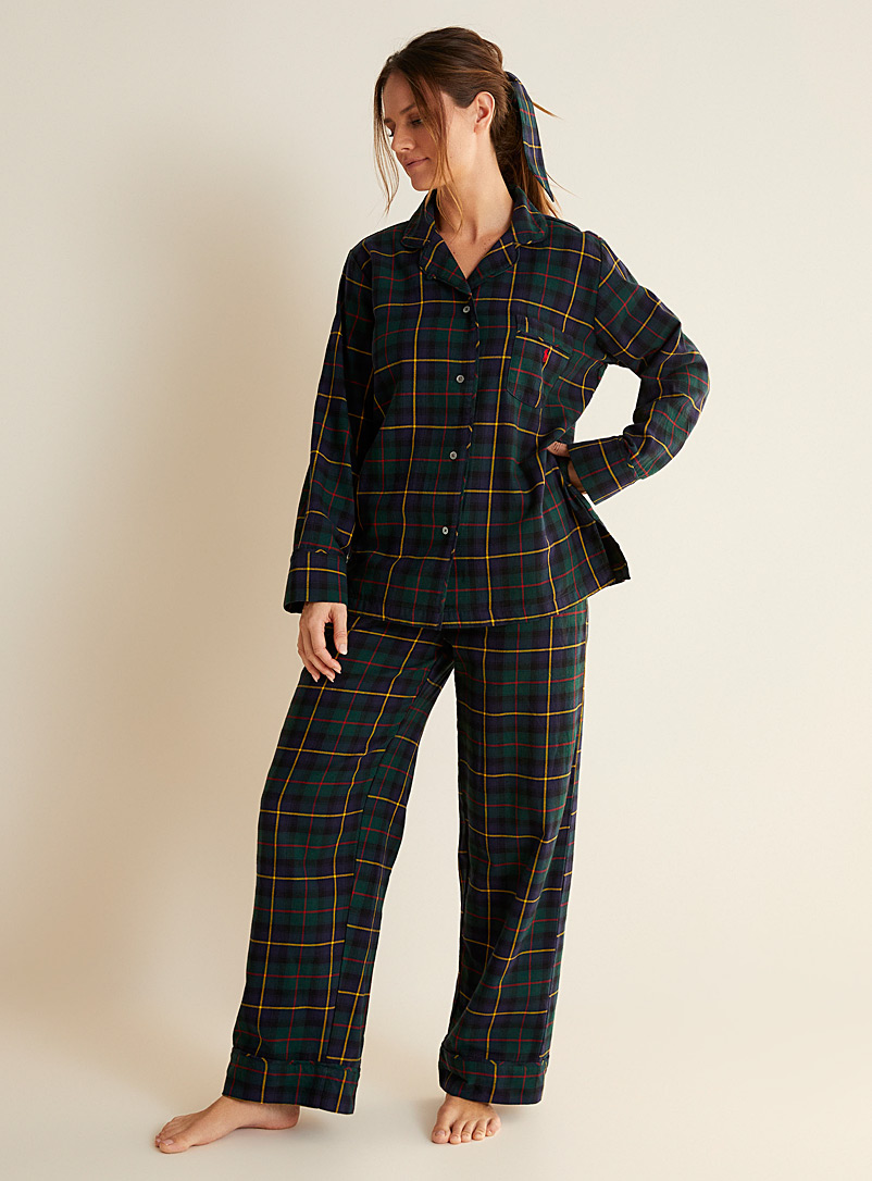 Polo Ralph Lauren: L'ensemble pyjama flanelle carreaux rustiques Vert pour femme