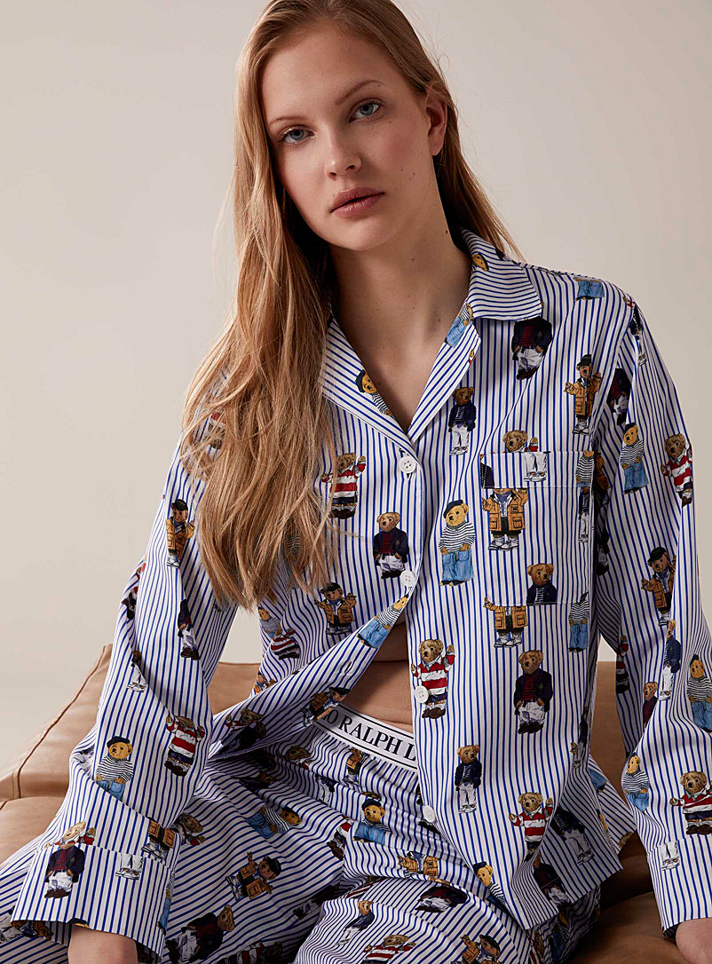 Polo Ralph Lauren: L'ensemble pyjama rayures et oursons Bleu marine - Bleu nuit pour femme