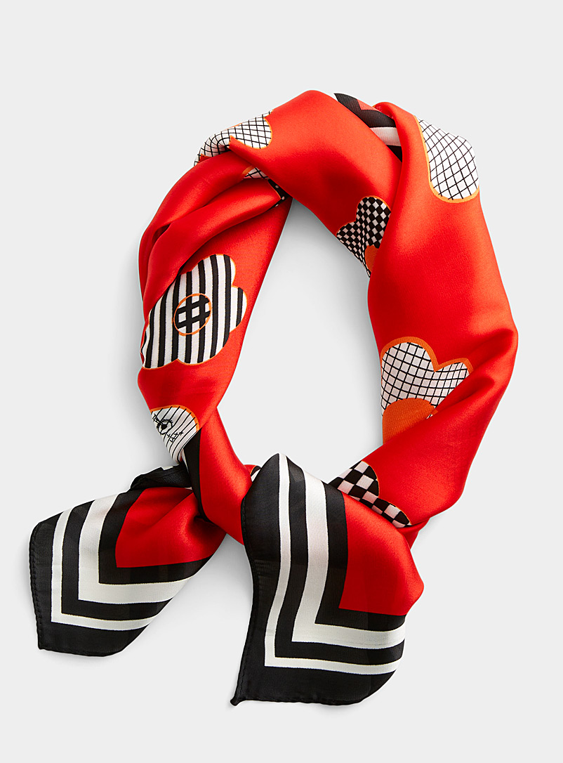 Simons Patterned Red Playful flower scarf for women