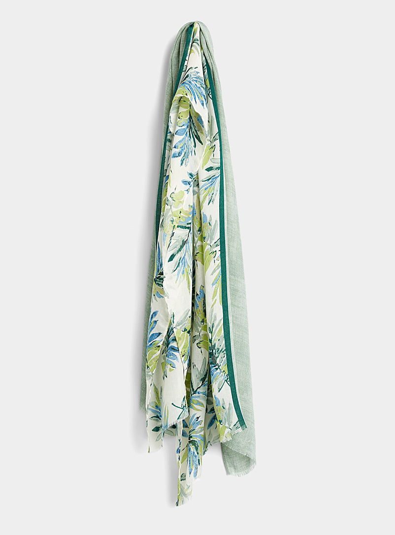 Simons Patterned Green Colourful foliage scarf for women
