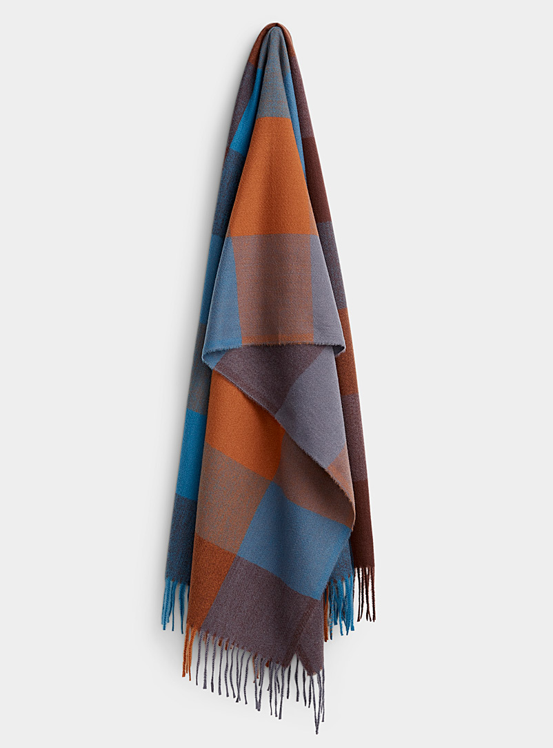 Simons Patterned Brown Oversized check ultra-soft scarf for women