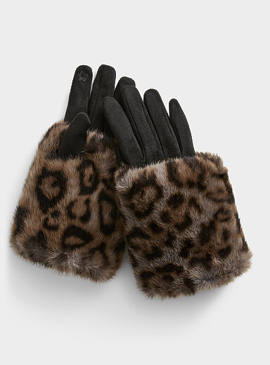 Faux-fur wrist warmer gloves