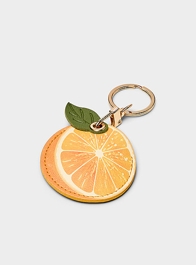 Le porte-cl&eacute;s breloque orange faux cuir