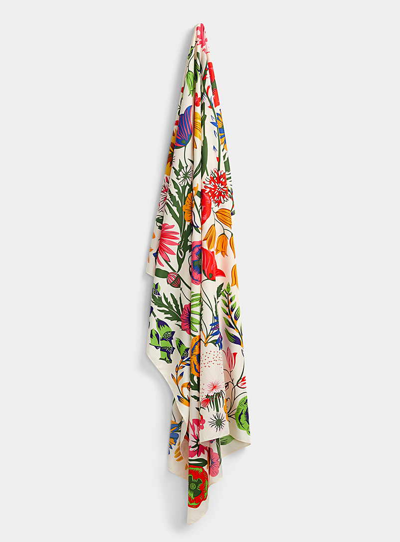 Simons Patterned White Colourful flower oversized scarf for women