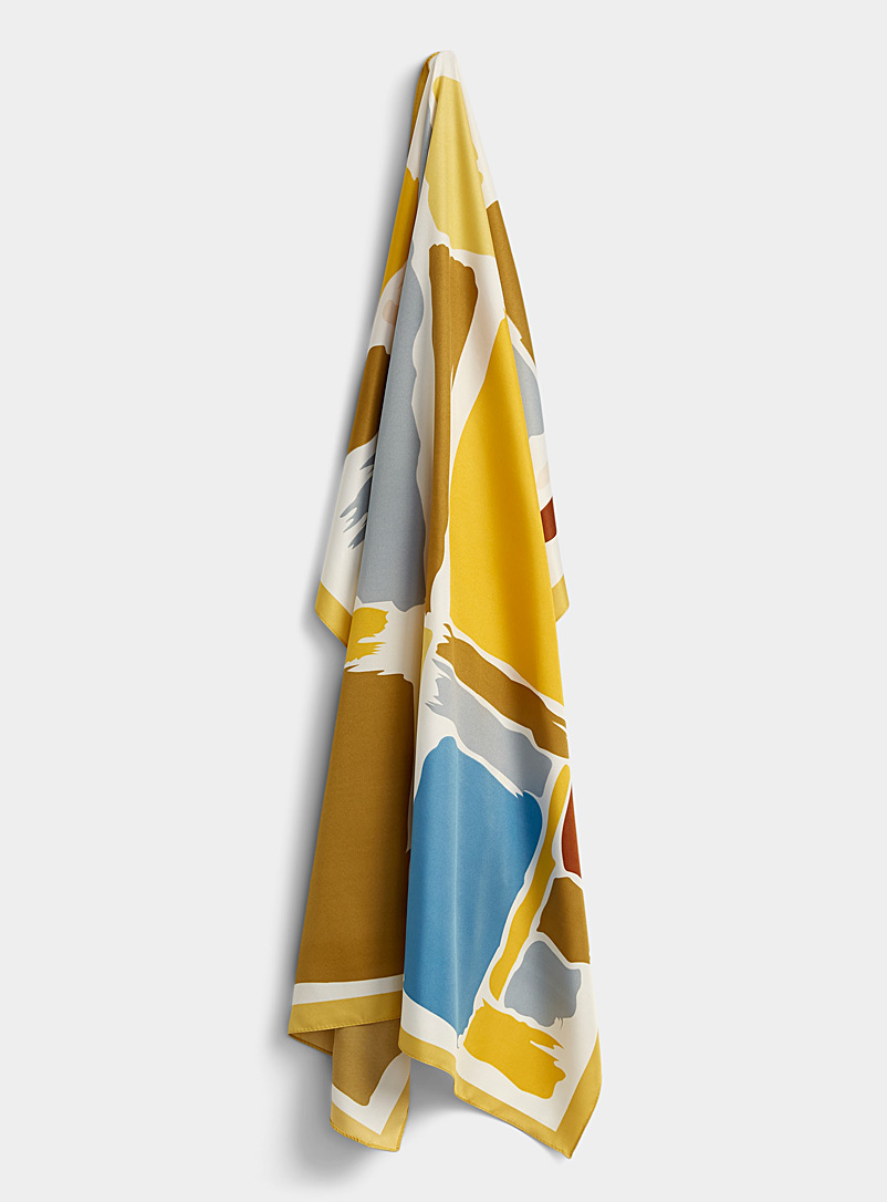 Simons Patterned Yellow Abstract geometry scarf for women