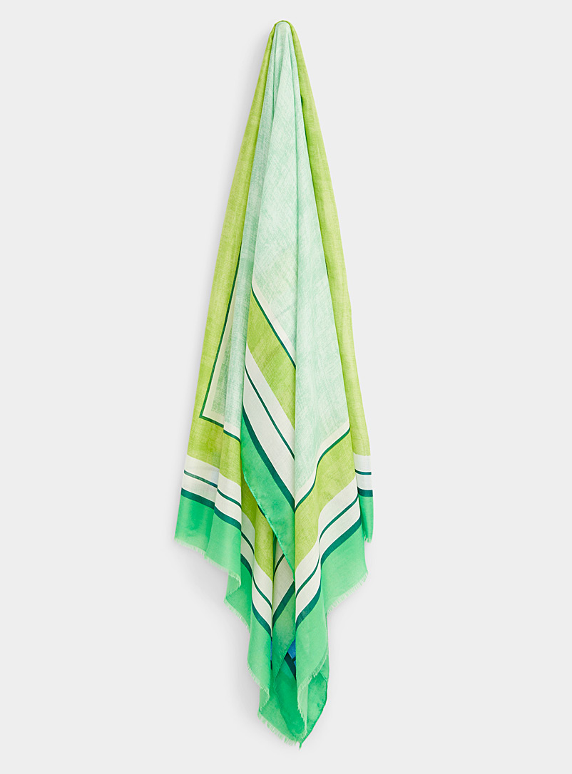 Simons Bottle Green Striped-edging scarf for women