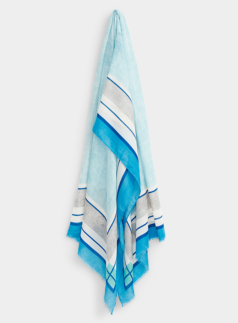 Simons Sapphire Blue Striped-edging scarf for women