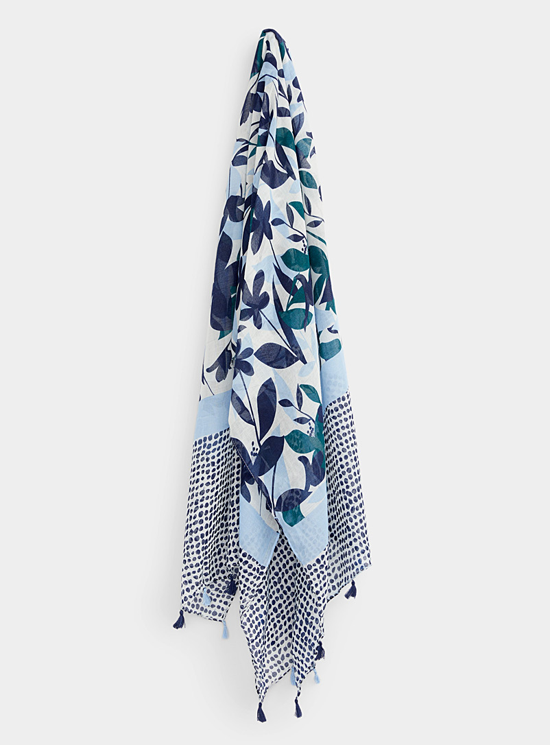 Simons Patterned Blue Contrast foliage scarf for women