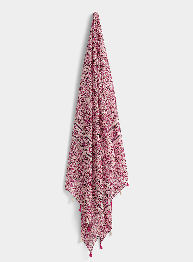 Simons Pink Flower and tassel lightweight scarf for women