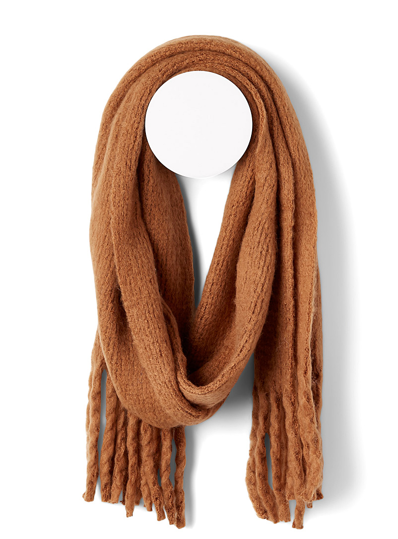 Simons Medium Brown Fringed fluffy maxi scarf for women