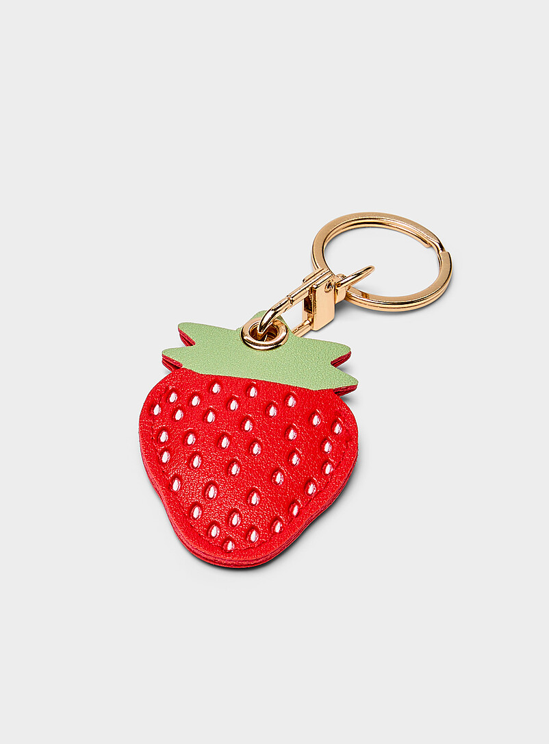 Faux-Leather Strawberry Charm Keychain