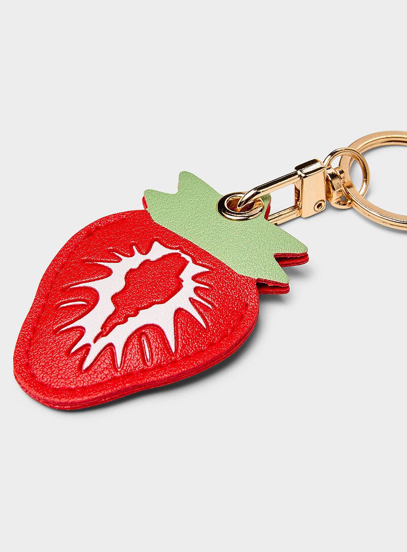 Faux-leather strawberry charm keychain product image 2