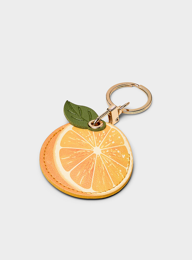 Faux-Leather Orange Charm Keychain