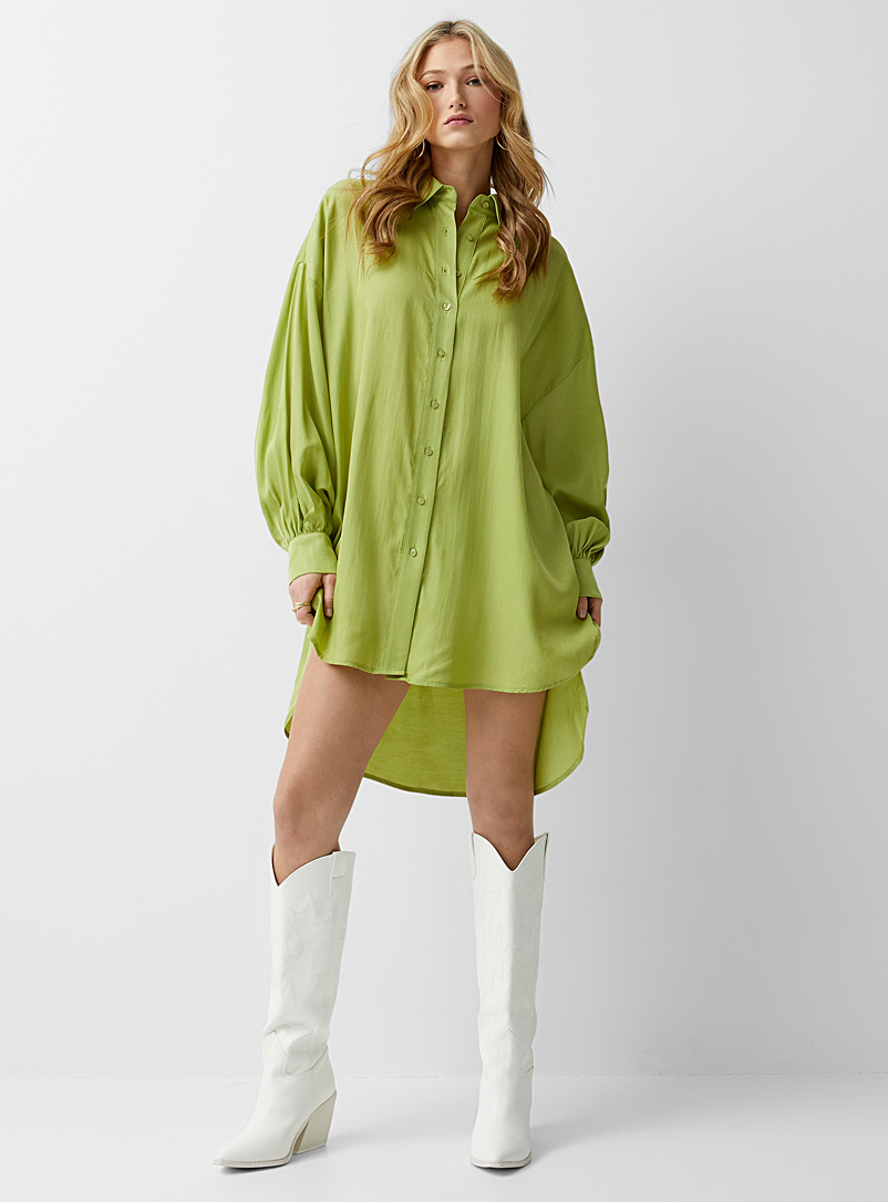 Glamorous Lime Green Voluminous sleeves shirtdress for women