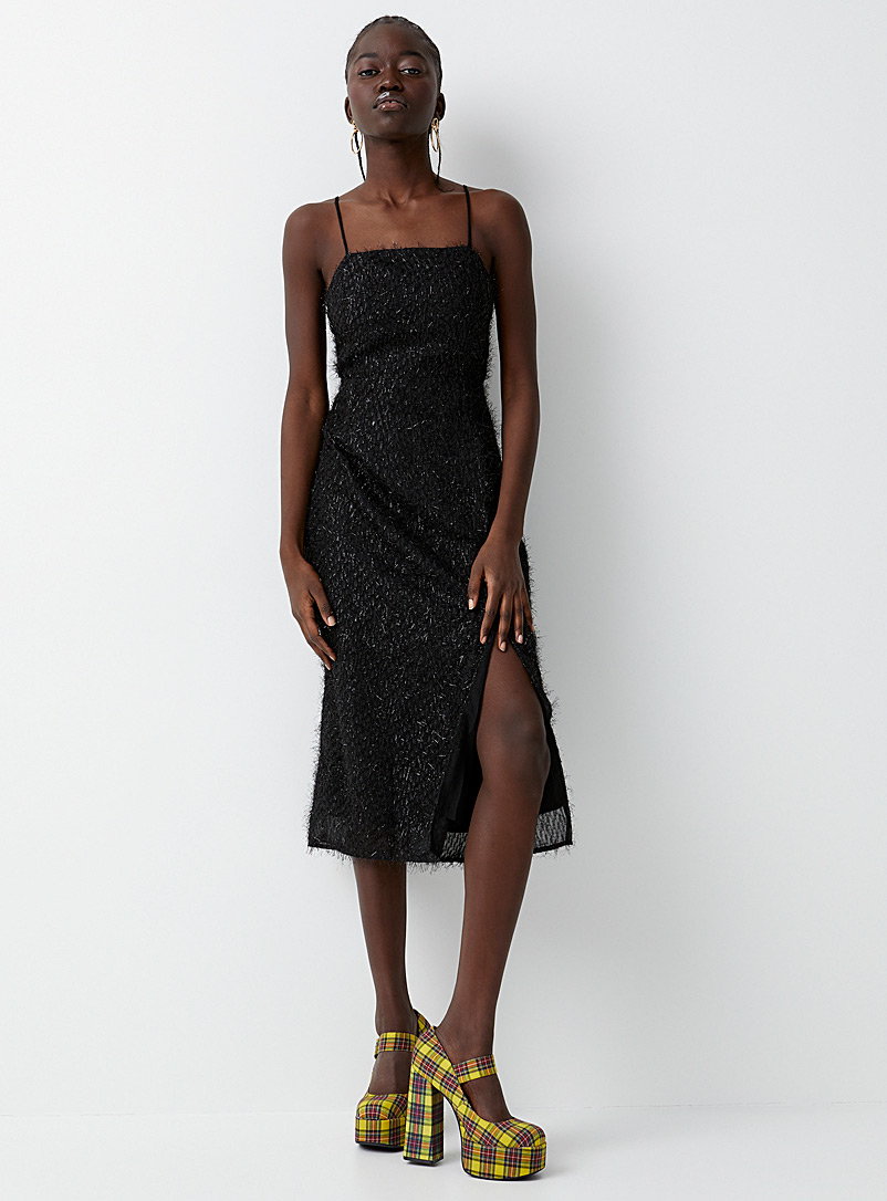 Glamorous: La robe midi filaments scintillants Noir pour femme