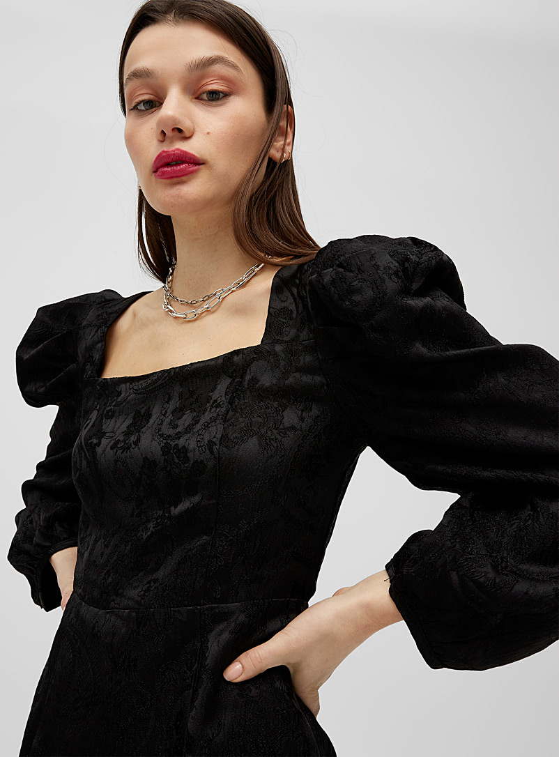 Glamorous Black Blouson-sleeved brocade bustier dress for women