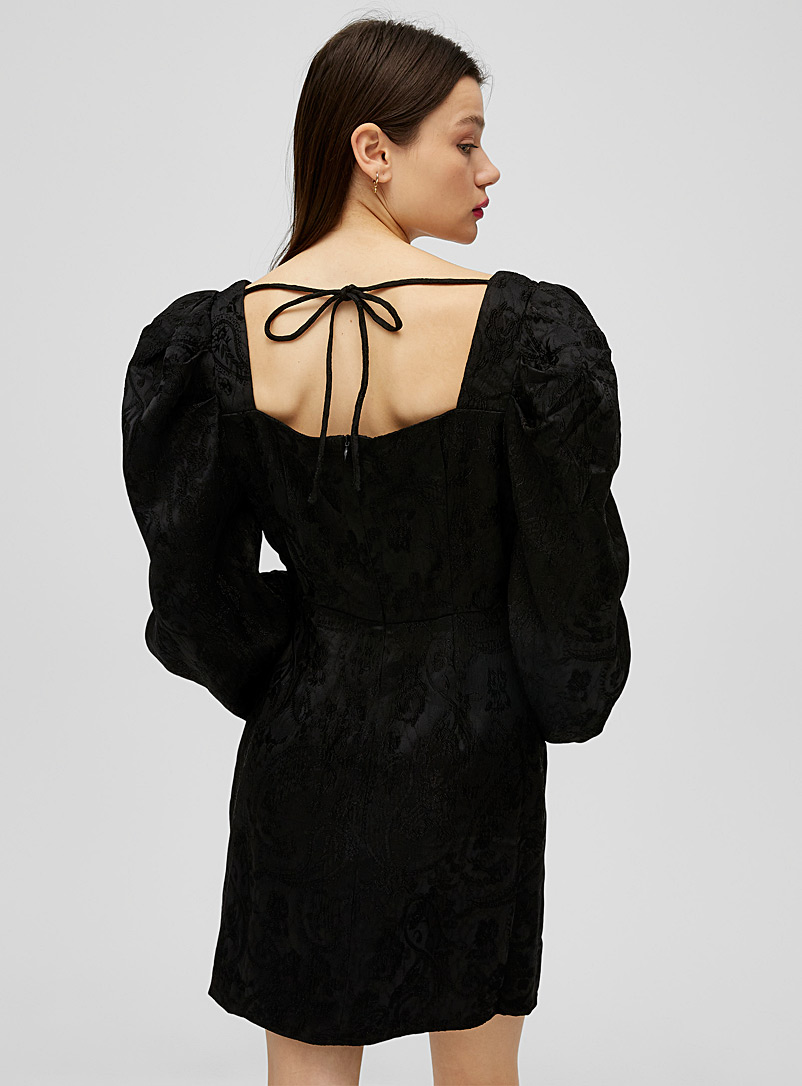 Glamorous Black Blouson-sleeved brocade bustier dress for women
