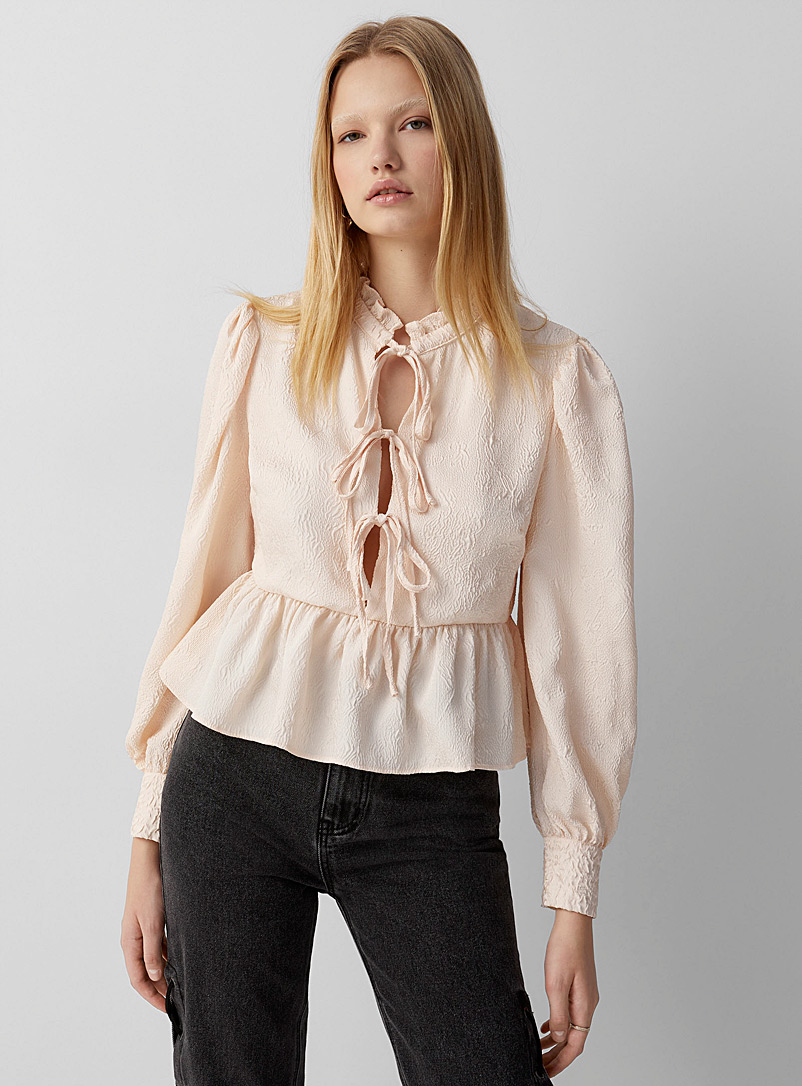 Glamorous Pink Ruffles and bows wrinkled blouse for women