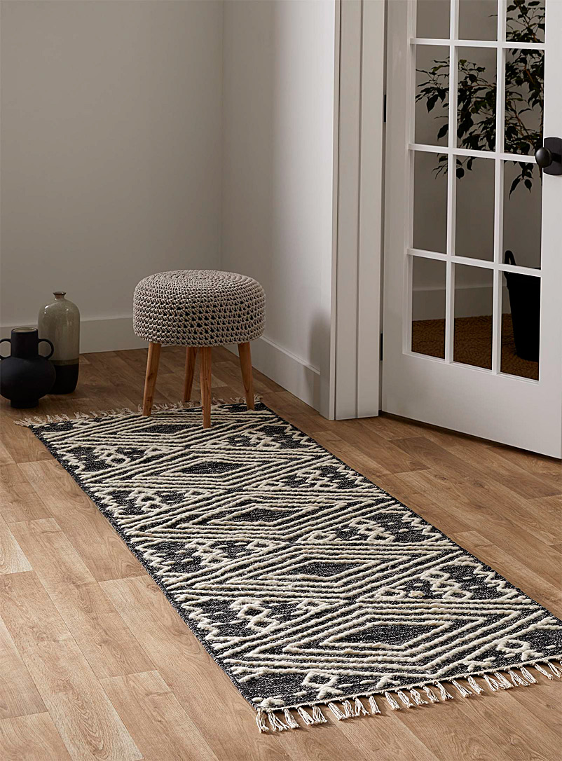 Simons Maison: Le tapis de couloir losanges de laine 75 x 215 cm Blanc et noir