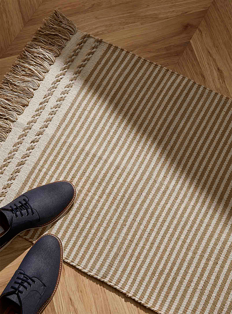 Simons Maison: Le tapis rayures naturelles 60 x 90 cm Écru à motifs