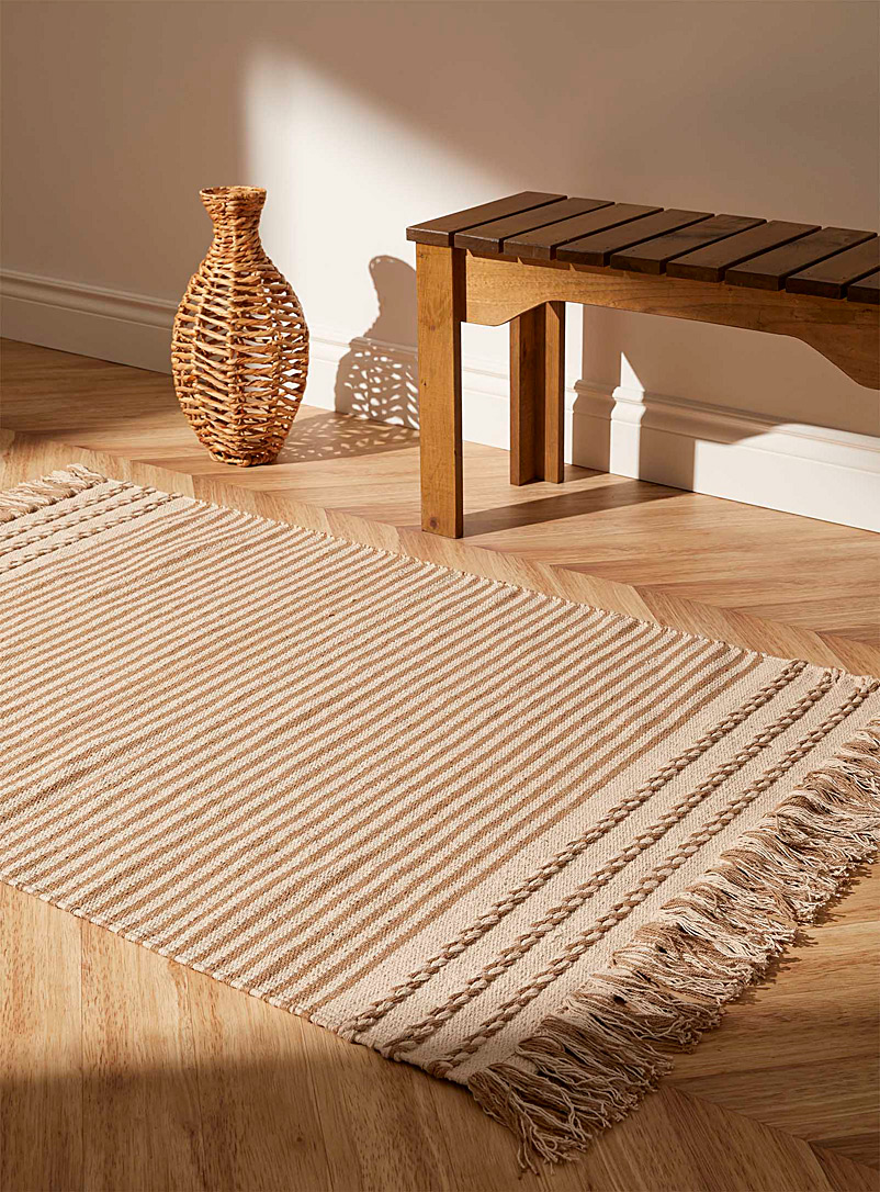 Simons Maison: Le tapis rayures naturelles 90 x 130 cm Écru à motifs
