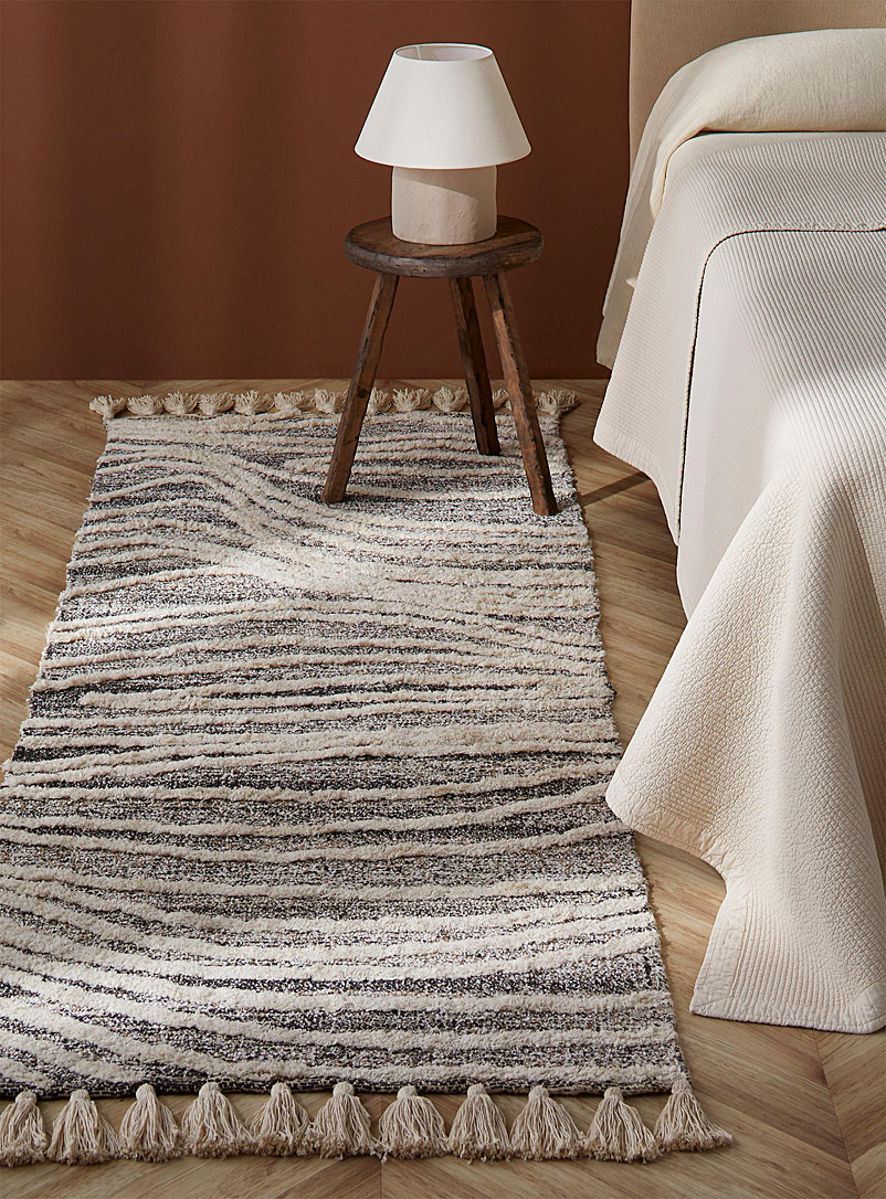 Abstract stripe jute and cotton hallway runner 75 x 215 cm