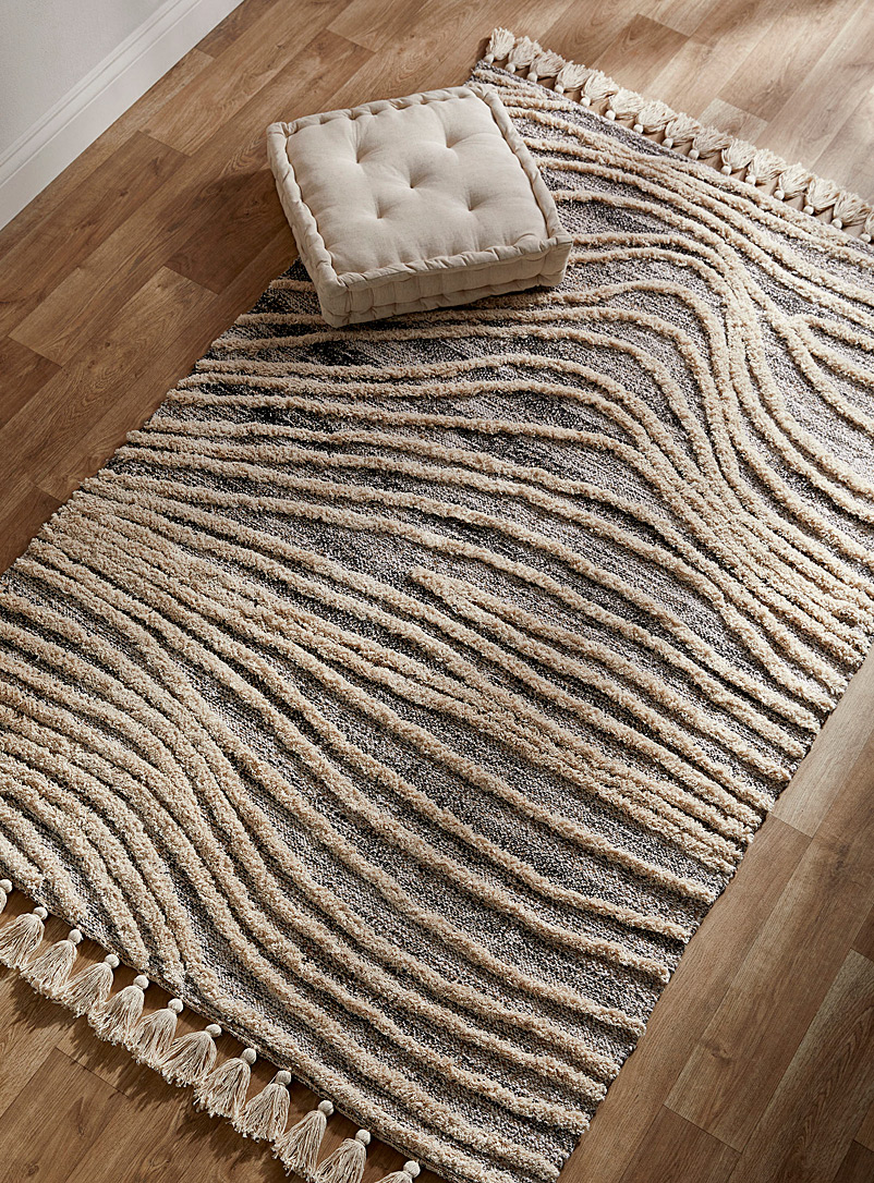 Simons Maison: Le tapis coton et jute rayures abstraites 120 x 180 cm Beige crème