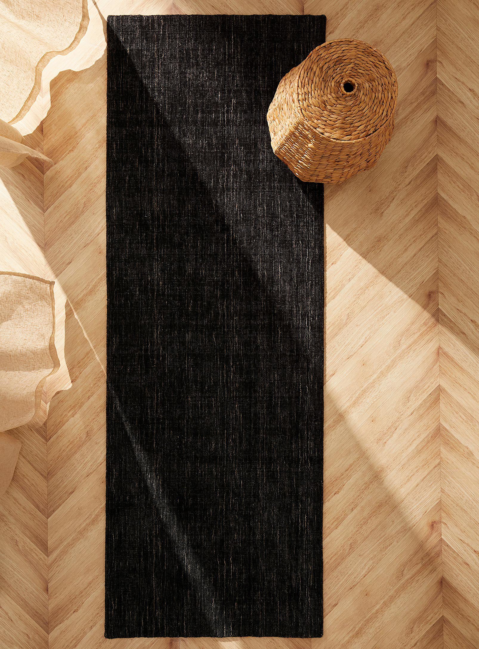 Simons Maison Heathered Wool Artisanal Hallway Rug 75 X 215 Cm In Black