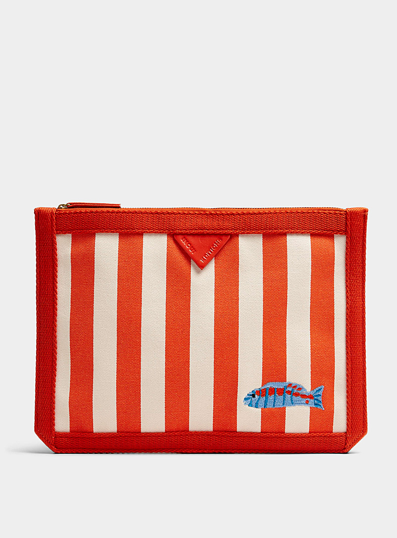Inoui Editions Patterned Orange Fish striped pouch for women