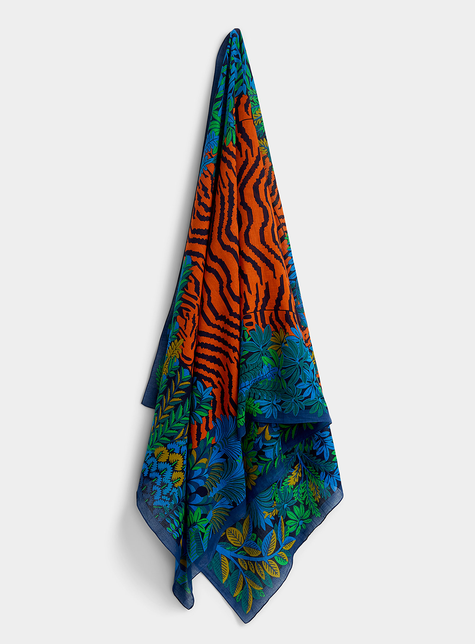 Inoui Editions Lurking Tiger Lightweight Scarf In Patterned Green