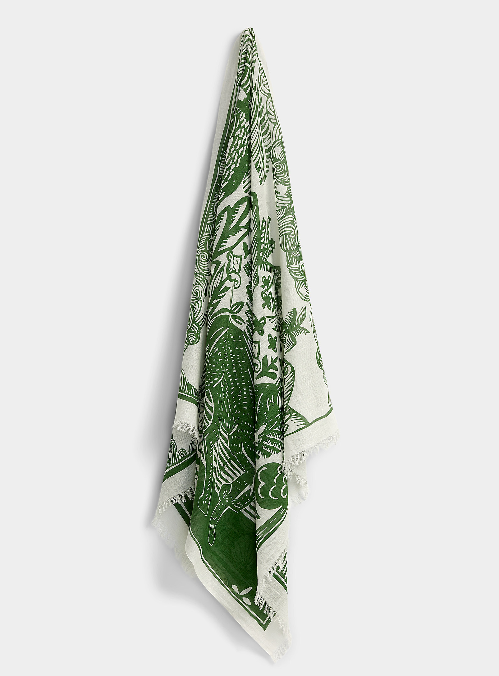 Inoui Editions Imaginary World Lightweight Scarf In Patterned Green