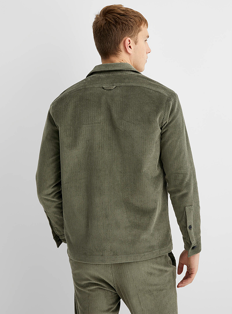 Drykorn Green Minimalist corduroy overshirt for men