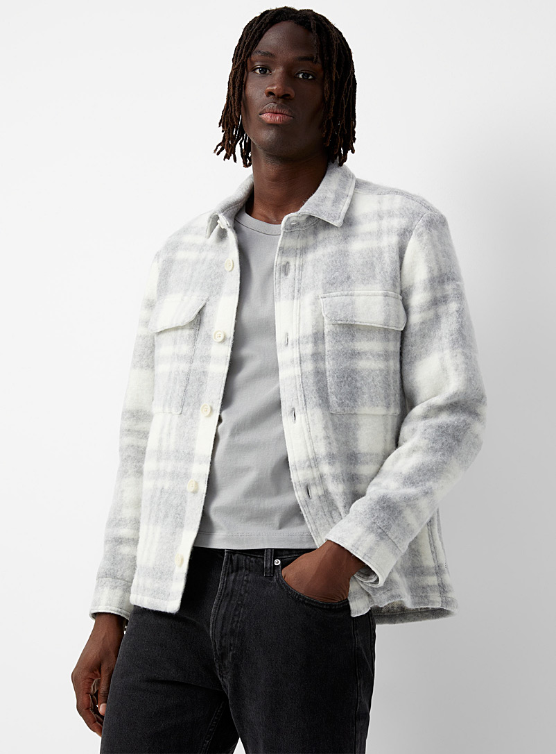 Drykorn Cream Beige Checked brushed knit overshirt for men