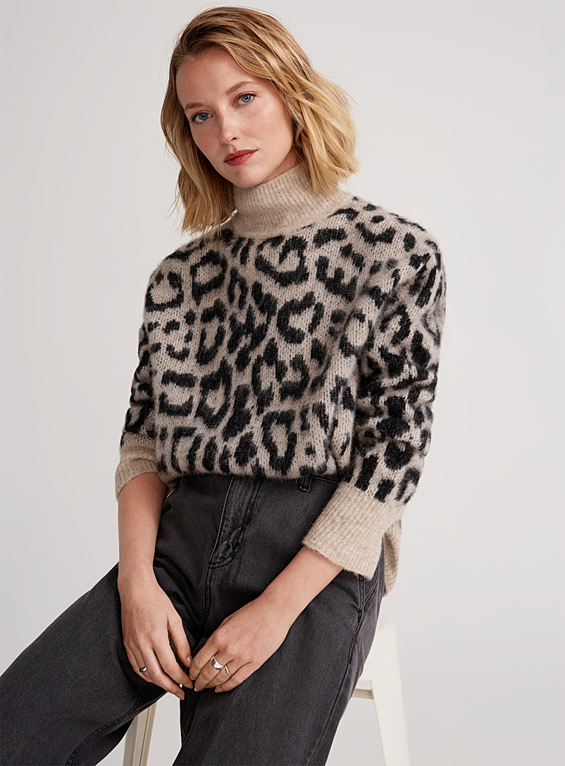 Drykorn Patterned Ecru Perima leopard pattern jacquard sweater for women