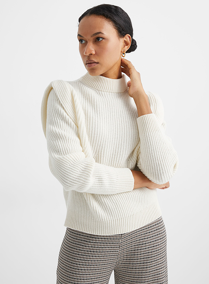 Drykorn Ivory White Jorah structured-shoulder wool sweater for women