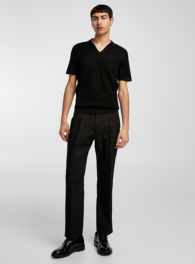 Drykorn: Le pantalon à plis lin extensible Coupe droite Noir pour homme