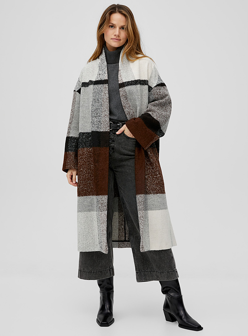 Drykorn Patterned Grey Beauprey neutral checks coat for women