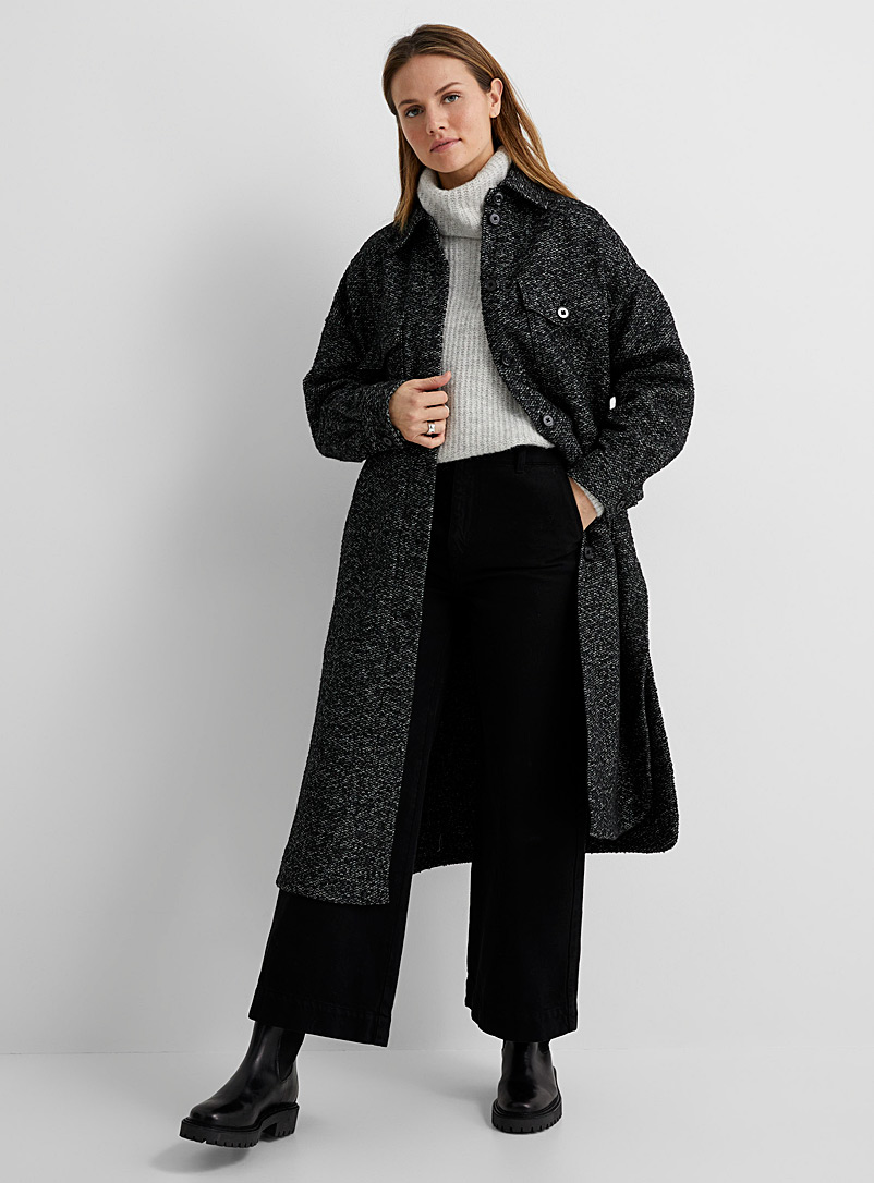Drykorn Dark Grey Timbi patch pockets tweed coat for women