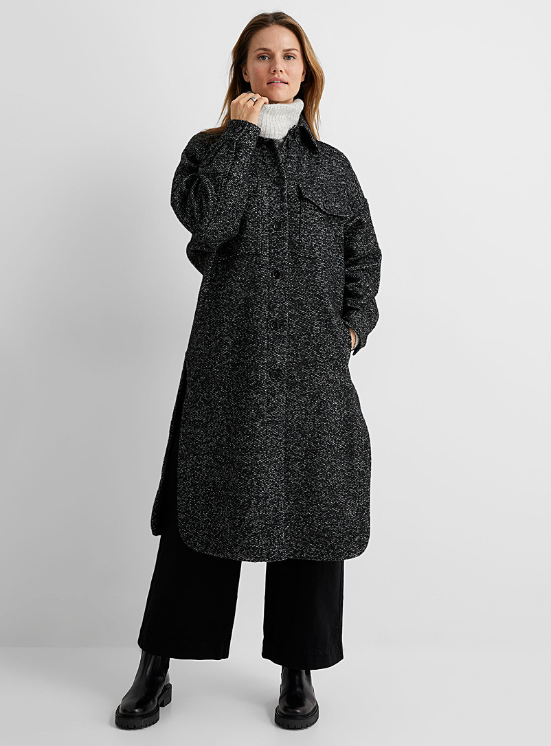 Drykorn Dark Grey Timbi patch pockets tweed coat for women