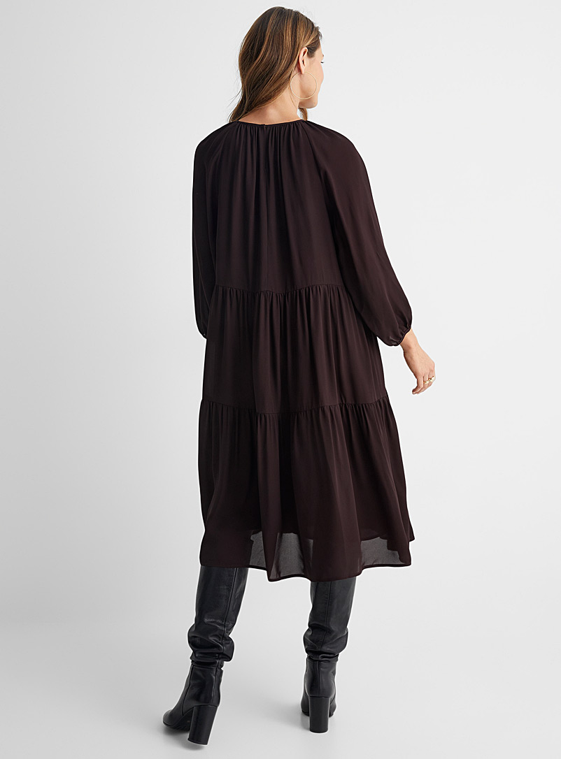 Drykorn Dark Brown Tita flowing tiered dress for women