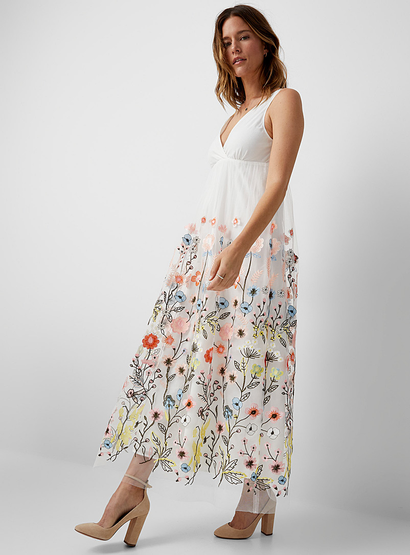 Drykorn: La robe tulle broderie florales Aimée Blanc à motifs pour femme