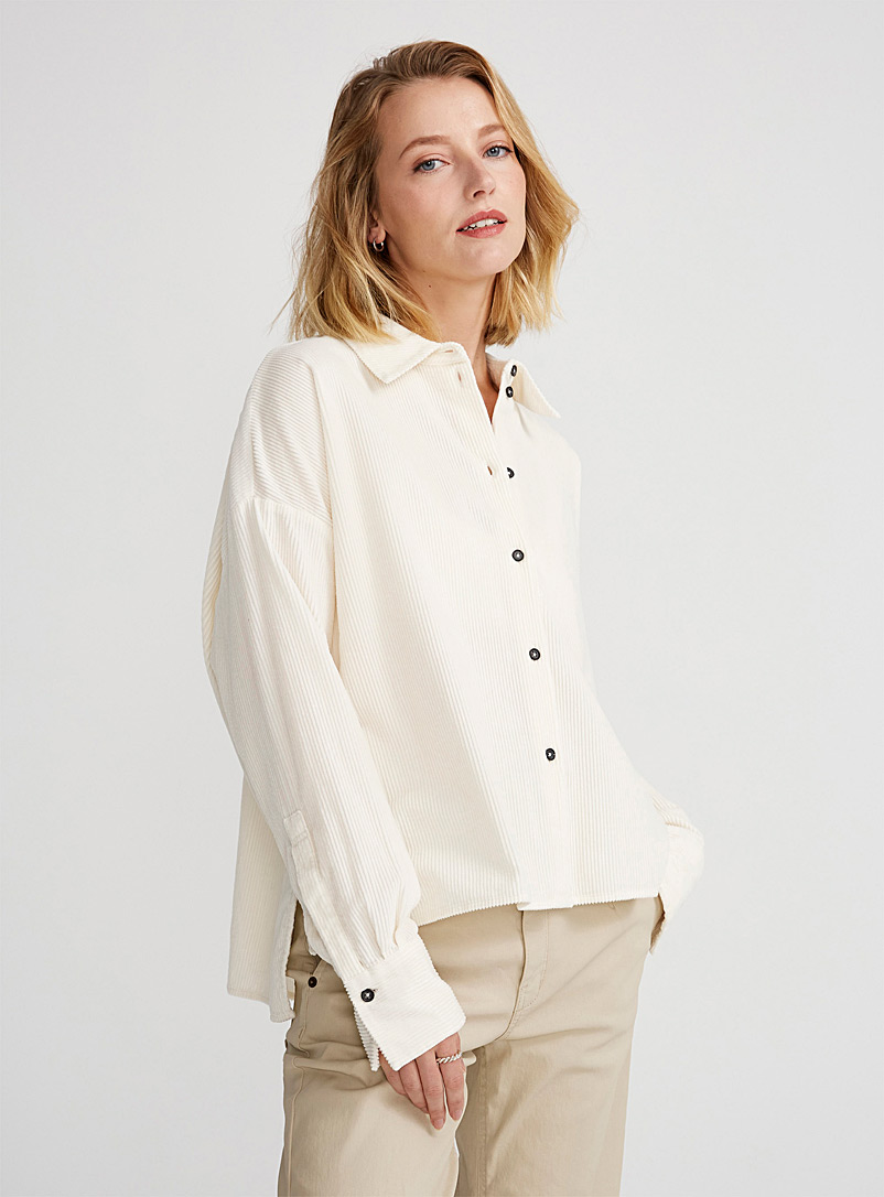 Drykorn Ivory White Cloelia loose corduroy shirt for women