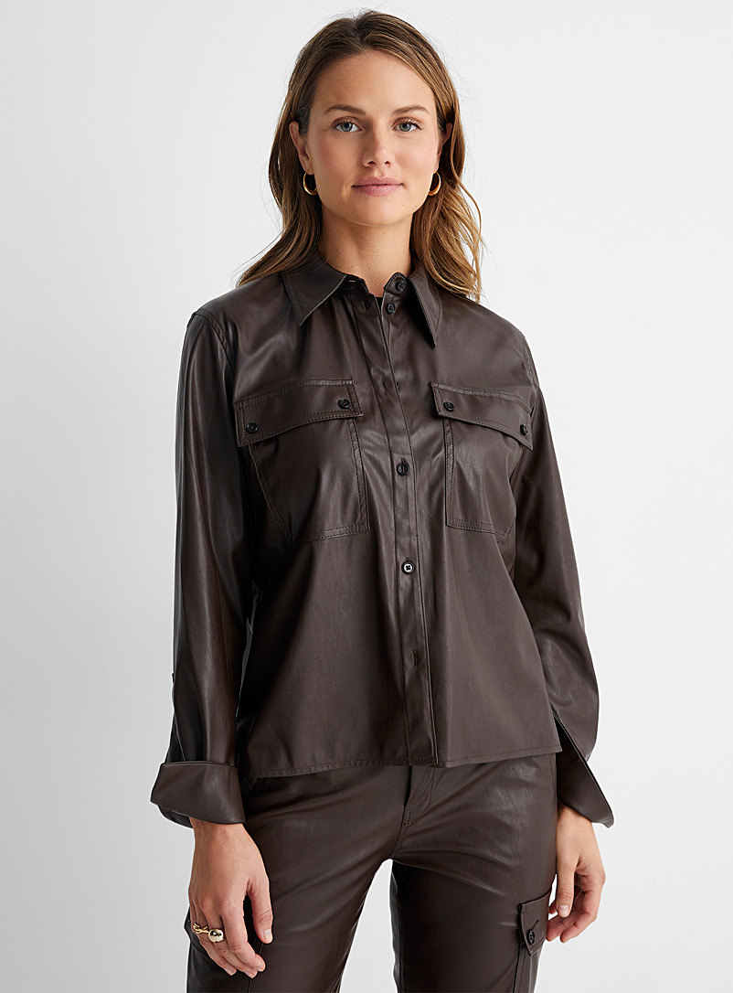 Drykorn Brown  Berea faux-leather pocket shirt for women