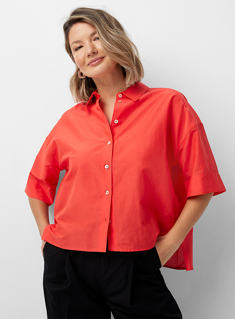 Drykorn Light Red Therry vermilion boxy shirt for women
