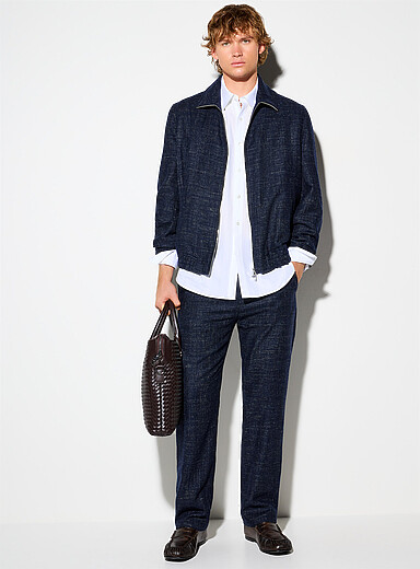 Drykorn Navy/Midnight Blue Two-tone thread navy pant <b>Slim fit</b> for men